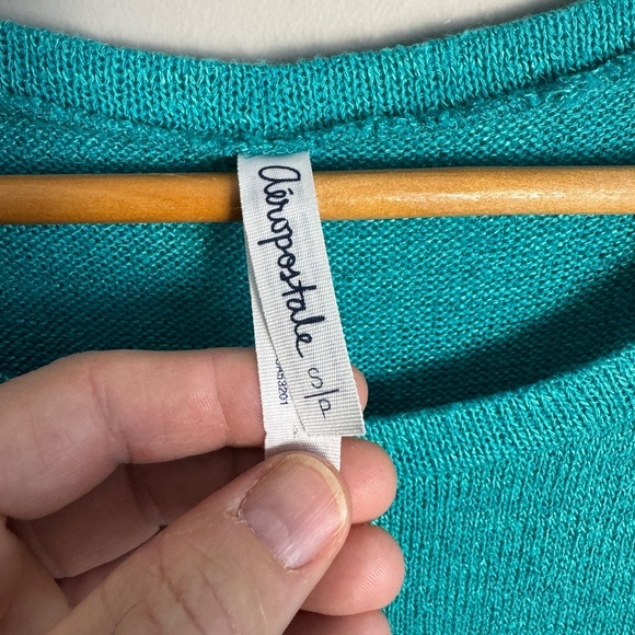 Aeropostale Women's Semi-Sheer Short Sleeve Knit‎ Lightweight Sweater Tee Teal S - Picture 4 of 11